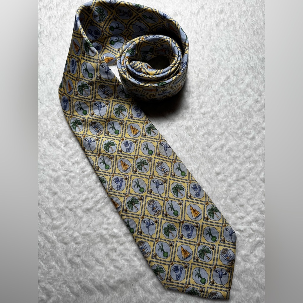 English Sports Shop Yellow and Blue Patterned Men's Tie 100% Silk